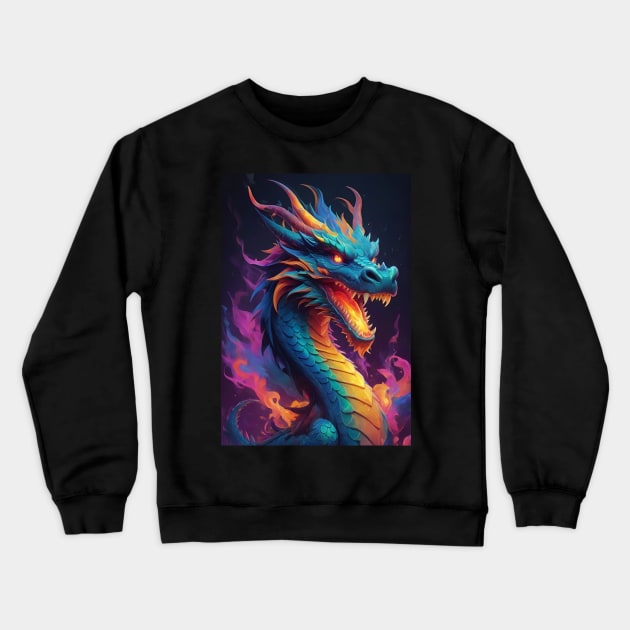 Fierce Dragon Head and Neck with Colour Designs Crewneck Sweatshirt by Rossie Designs